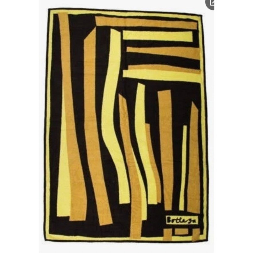 Bottega Veneta Abstract Graphic Beach Towel Black Yellow Tan Cotton Logo Luxury